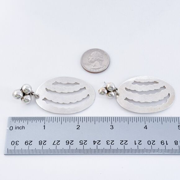Cutout Oval Drop Statement Earrings | Vintage Mexico Sterling Silver 925 - Picture 8 of 8